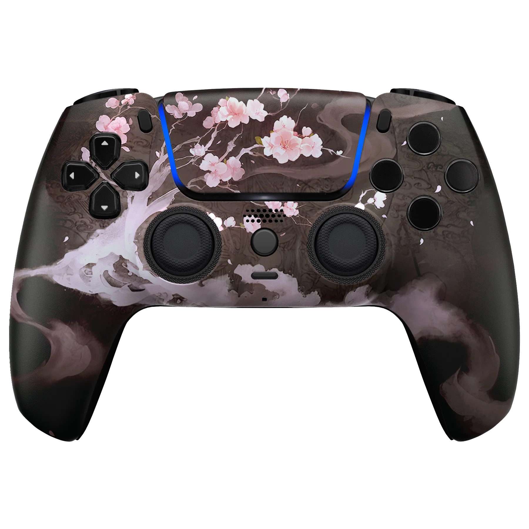 PS5 Controller mit elegantem Kirschblüten-Motiv in sanften Rosa- und Weißtönen.
