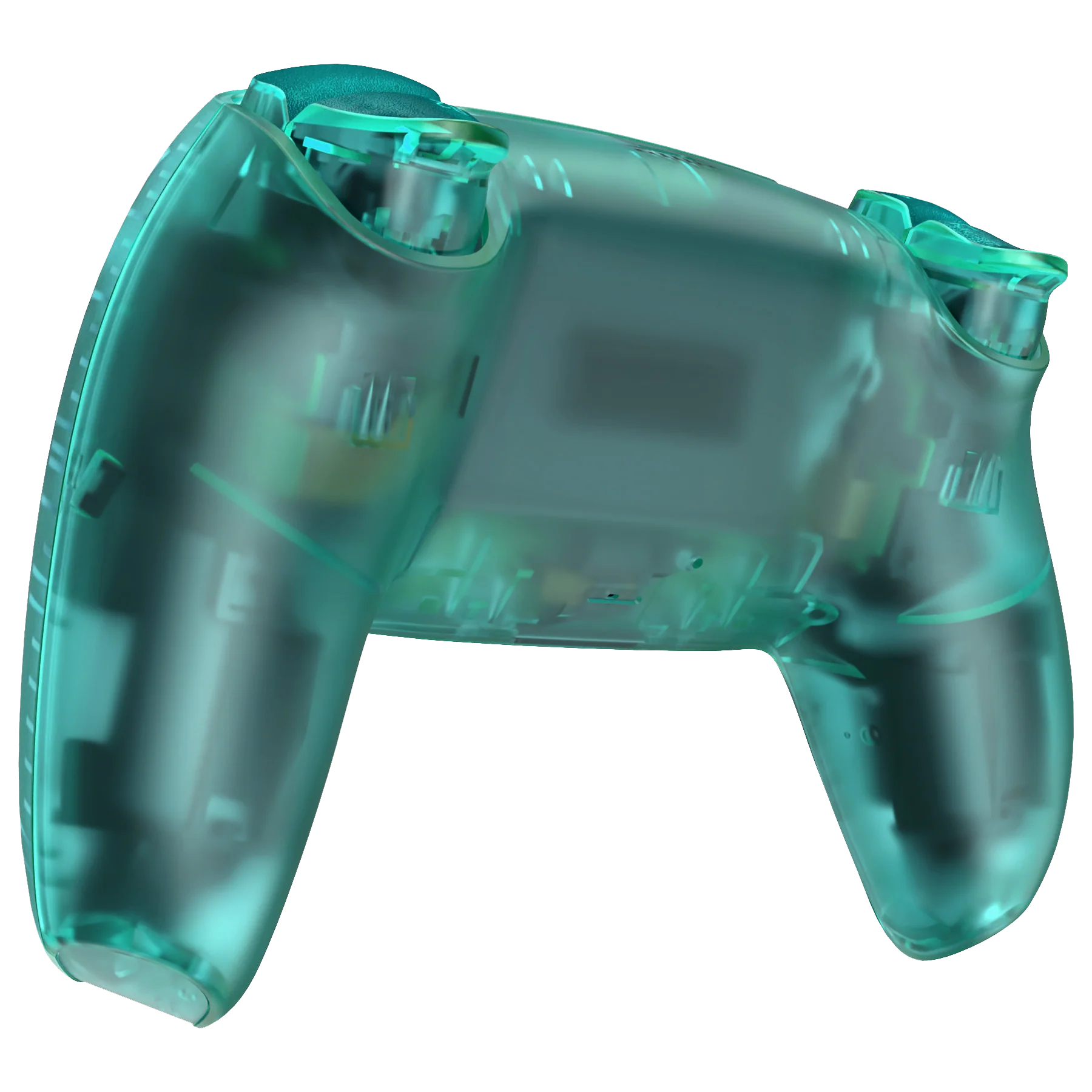 Custom PS5 DualSense Controller in strahlendem Smaragdgrün mit halbtransparentem Gehäuse und moderner Technik.