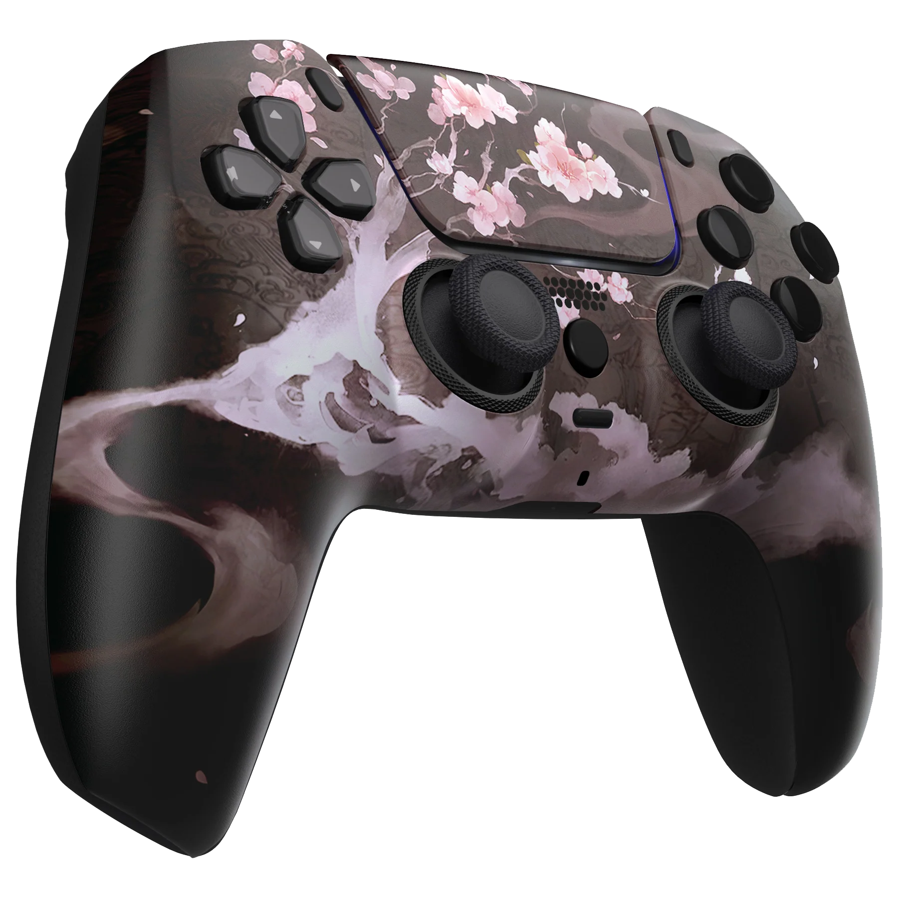 Custom PS5 Controller mit verspieltem Kirschblüten-Design und pastellfarbenen Akzenten.