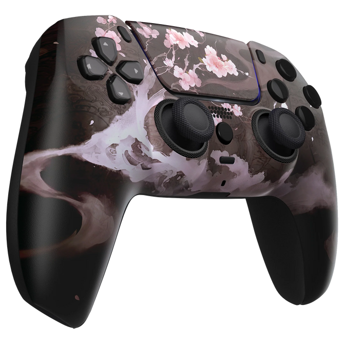 Custom PS5 Controller mit verspieltem Kirschblüten-Design und pastellfarbenen Akzenten.