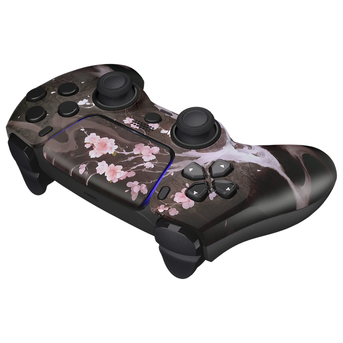 Zarter Kirschblüten-Design PS5 Controller mit rosa-weißen Blüten und elegantem Finish.